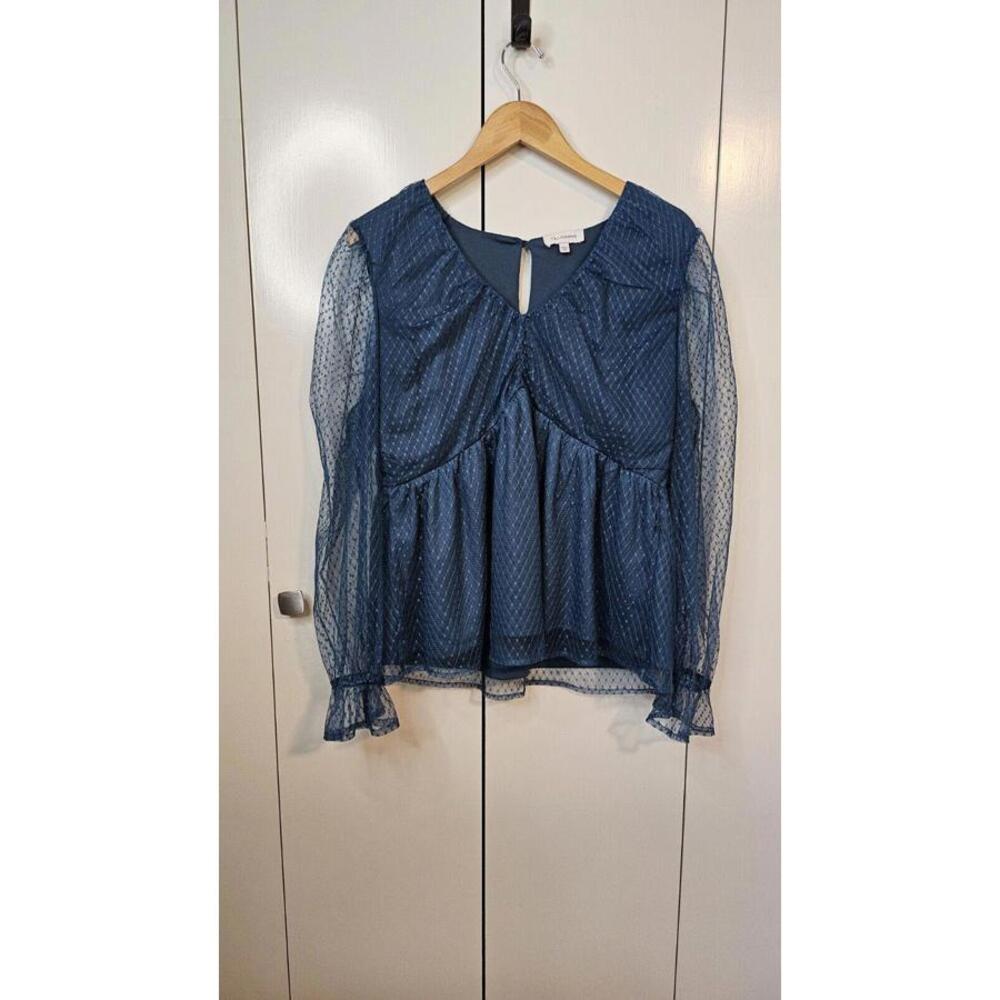 Calligraphie Blue Women’s Long Sleeve Blouse Size Large